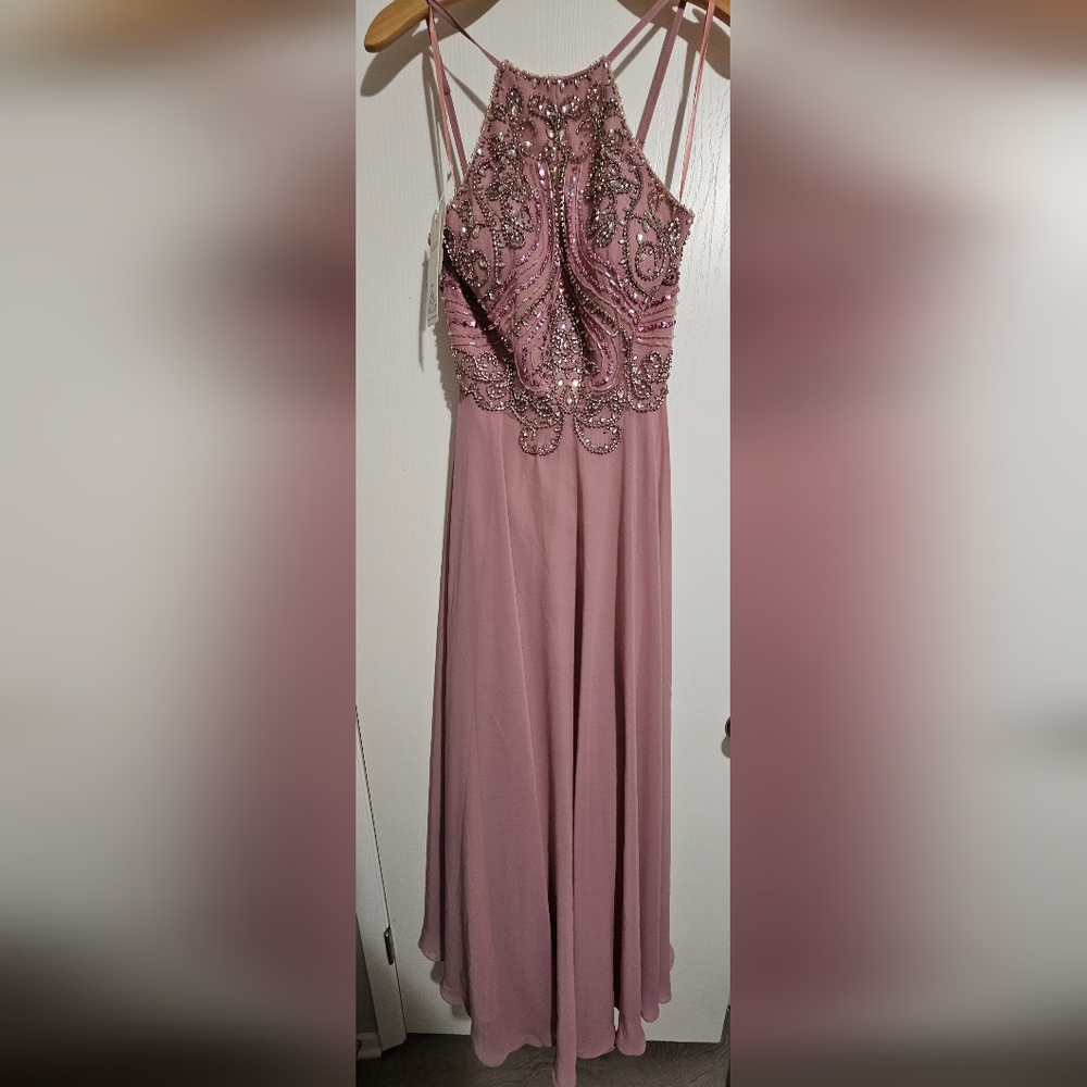 Elegant Pink Beaded Prom Dress